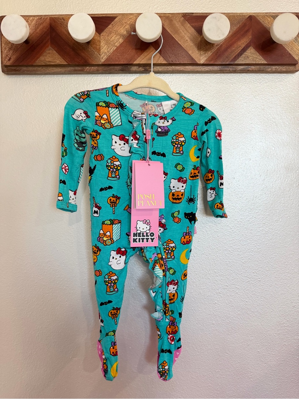 Posh Peanut x Hello Kitty Turquoise Halloween Footie and Headband newborn